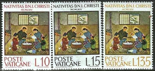 Vatican city 1964 Japanse nativity scene by Teresa Kimiko Koseki - (set of 3) paper plane (Postage)