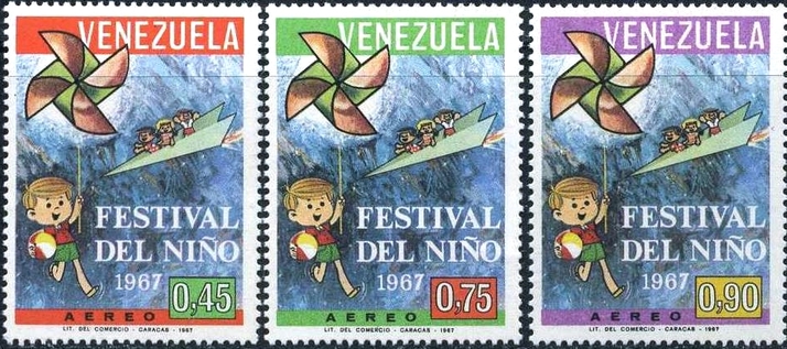 Venezuela 1967 Children's festival - set of 3 - paper plane, pinwheel (Postage)